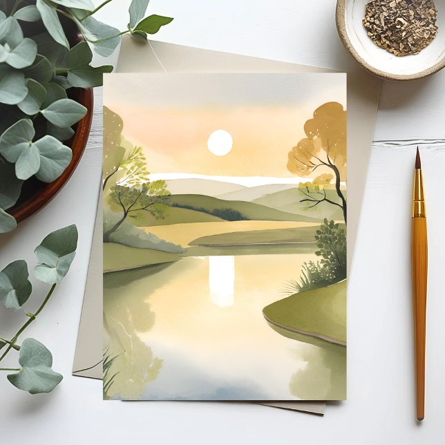 Postal Amanecer del río | Acuarela Amarillo (Subido por el creador)