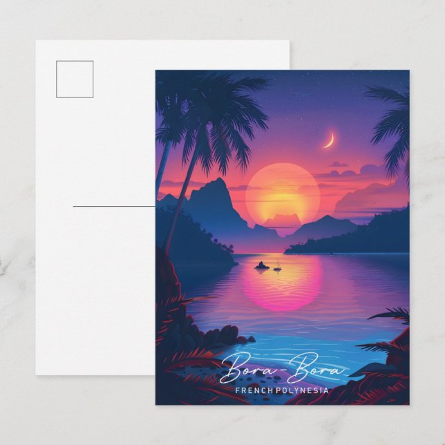 Postal Amanecer en la Polinesia Francesa de Bora-Bora (Anverso / Reverso)