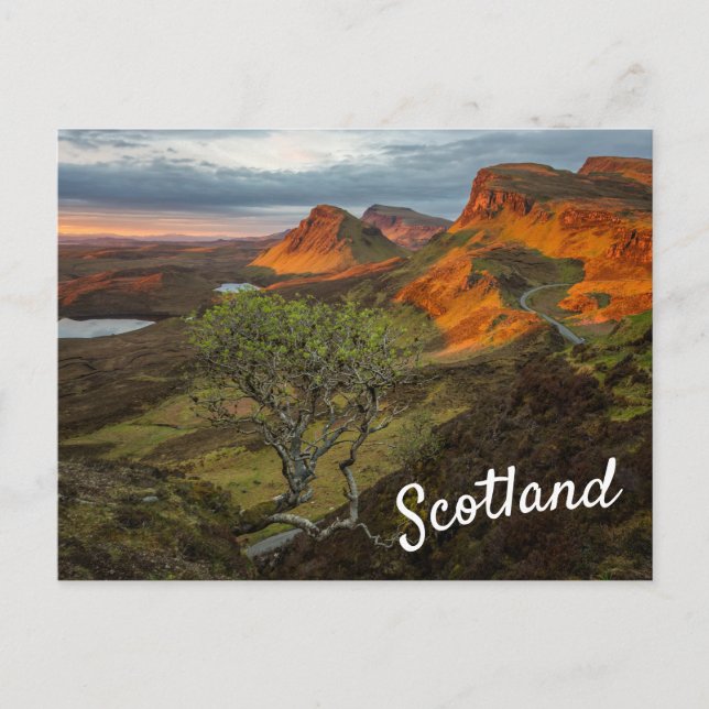 Postal Amanecer en las montañas Quiraing en Skye, Escocia (Anverso)