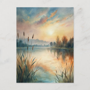 Postal Amanecer Lago Acuarela Pacífico 