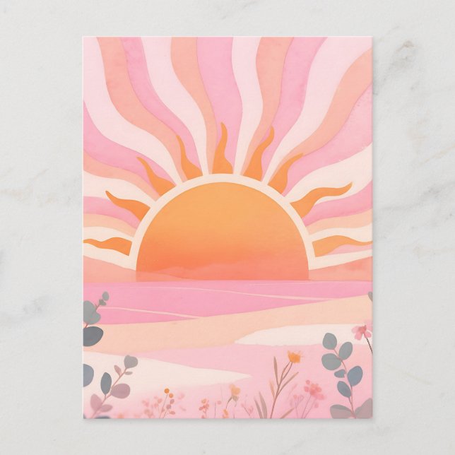 Postal Amanecer Pastel Boho Pradera (Anverso)