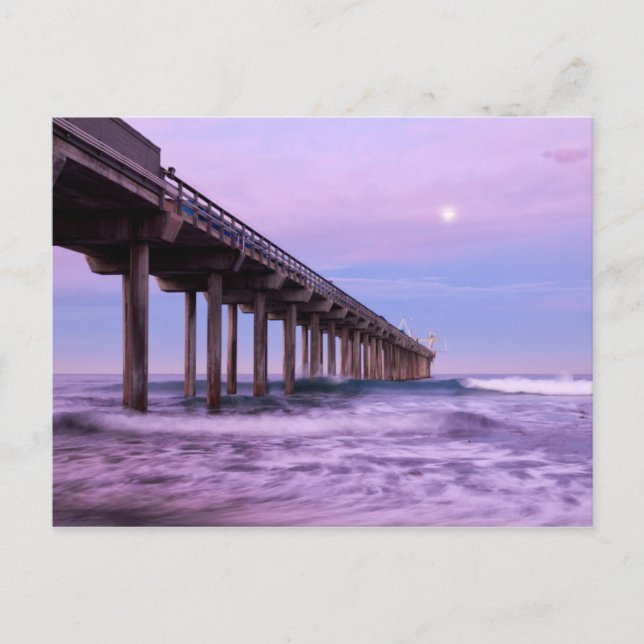 Postal Amanecer púrpura sobre el muelle, California (Anverso)