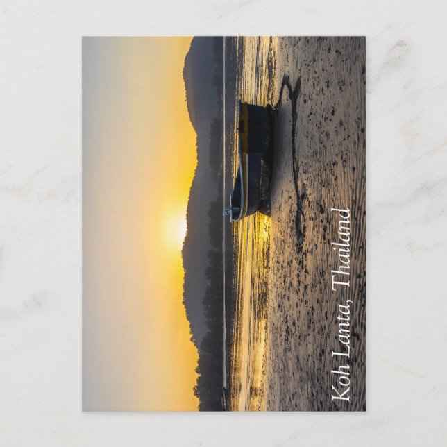 Postal Amanecer sobre un bote en la playa, Koh Lanta, Tha (Anverso)