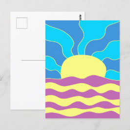 Postal Amanecer y olas resumen arte