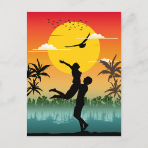 Postal Amante de la silueta del atardecer Regalo romántic