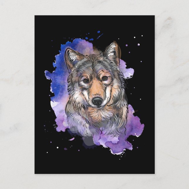 Postal Amante de Perros Coloridos Lobo (Anverso)