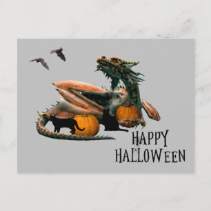 Postal Amante del dragón feliz Halloween calabaza gato