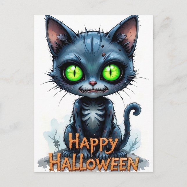 Postal Amante del gato caprichoso de Halloween (Anverso)