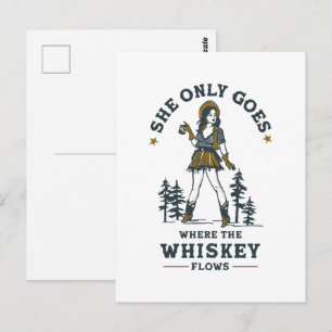 Postal Amante Divertida de Whisky Vaquera Occidental Vint