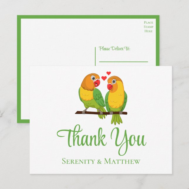 Postal Amantes Amores Aves Boda Gracias (Anverso / Reverso)