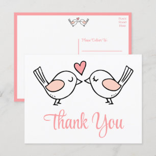 Postal Amantes amorosos pájaros Bodas rosados Gracias
