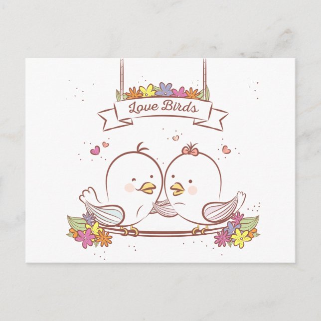 Postal Amantes amorosos rosados y marrones Boda amor (Anverso)
