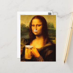 Postal Amantes de la cerveza Mona Lisa