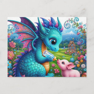 Postal Amantes de la fantasía cerdo dragón