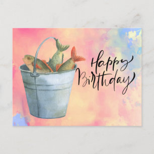 Postal Amantes de la pesca cumpleaños con acuarela de pes