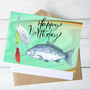 Postal Amantes de la pesca cumpleaños con acuarela Fish H
