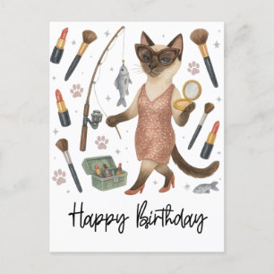 Postal Amantes de la pesca de gatos bebiendo café Cumplea