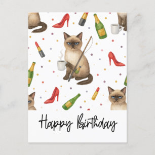Postal Amantes de la pesca de gatos bebiendo café Cumplea