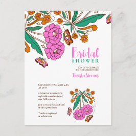 Postal Amantes de las Mariposas Rosa Floral Script Nupcia