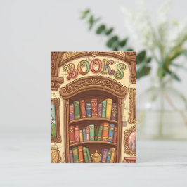 Postal Amantes de los libros Estante de libros de dibujos