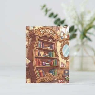 Postal Amantes de los libros Estante de libros de dibujos