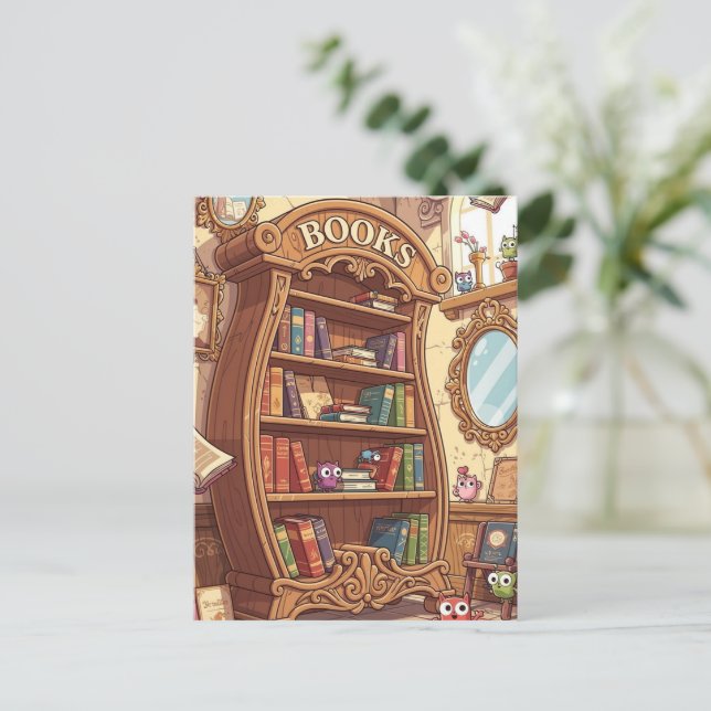 Postal Amantes de los libros Estante de libros de dibujos (Anverso de pie)