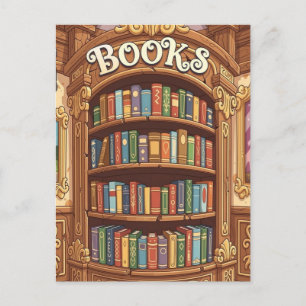 Postal Amantes de los libros Estante de libros de dibujos