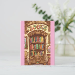 Postal Amantes de los libros estantería de libros de dibu