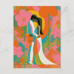 Postal Amantes del Atardecer Tropical Pop Art