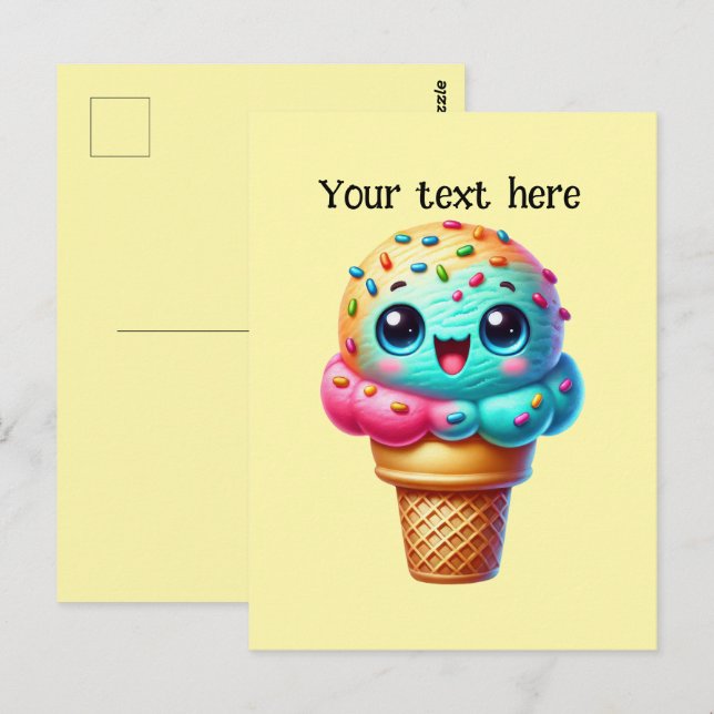 Postal Amantes del helado lindo personalizar (Anverso / Reverso)