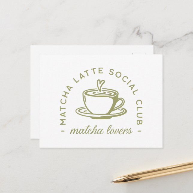 Postal Amantes del latte de Matcha club de chica estético (Anverso/Reverso In Situ)