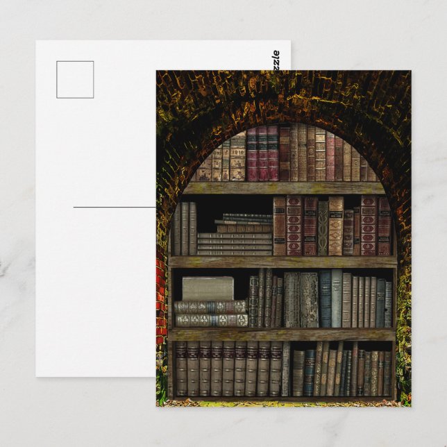 Postal Amantes del libro Old Book Library (Anverso / Reverso)