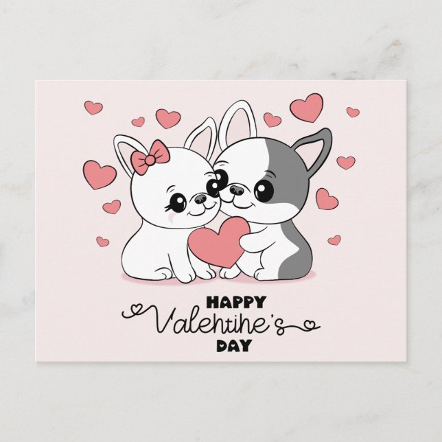 Postal Amantes del Personalizado Bulldog al Día de San Va (Anverso)