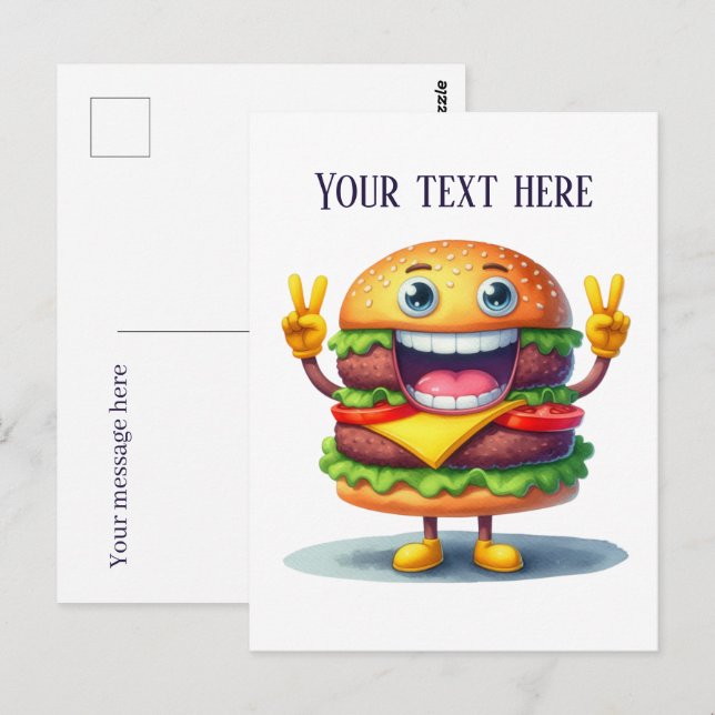 Postal Amantes divertidos de cheeseburger añaden mensaje (Anverso / Reverso)