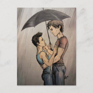Postal Amantes en la lluvia