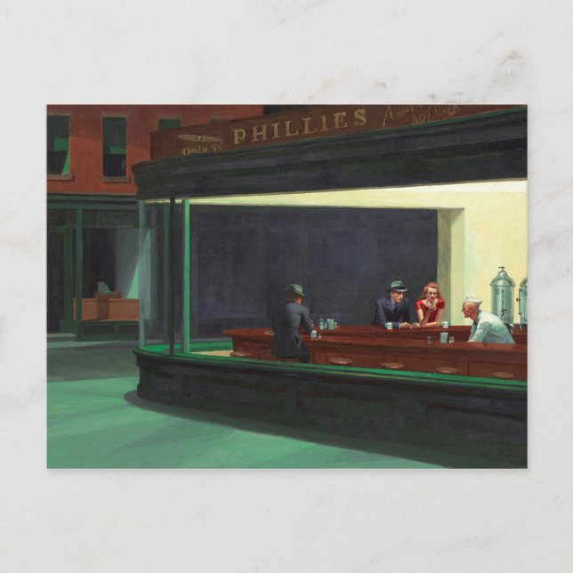 Postal Amantes nocturnos ~ Edward Hopper 1942 (Anverso)