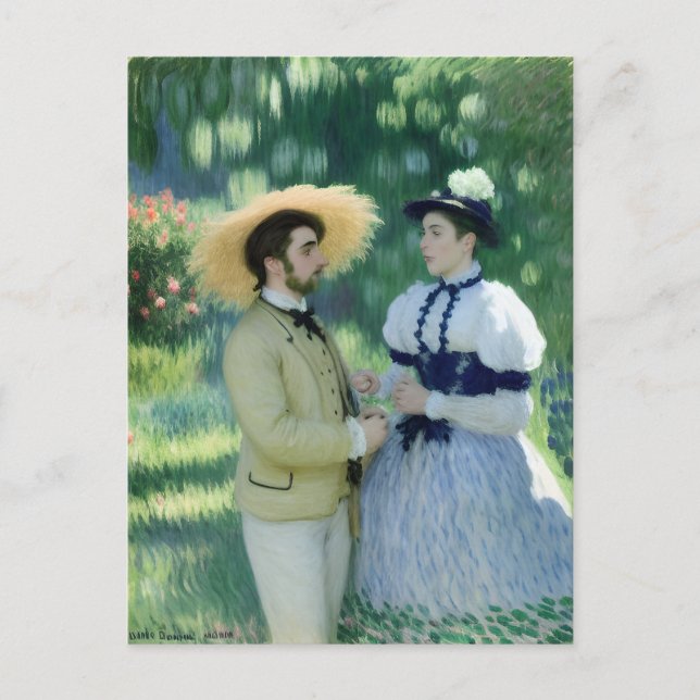 Postal Amantes se reúnen en una pintura de época de jardí (Anverso)