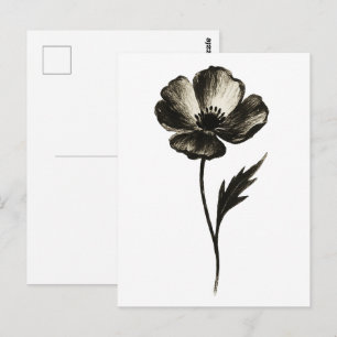 Postal Amapola minimalista – Arte de tinta botánica monoc