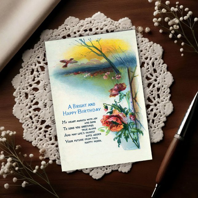 Postal Amapolas brillantes de cumpleaños vintage 1920   (Subido por el creador)