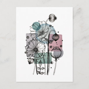 Postal Amapolas Doodle En Tinta Y Acuarela