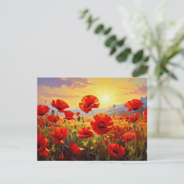 Postal Amapolas en la Luz del Atardecer, (Anverso de pie)