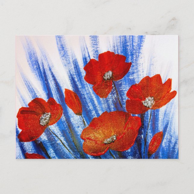 Postal Amapolas Rojas en hierba Azul (Anverso)