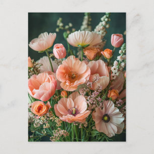 Postal Amapolas rosadas y flores de dragón