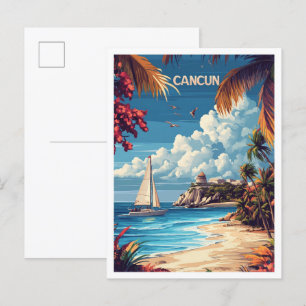 Postal Amar Cancún México Viajes de Ilustracion de arte