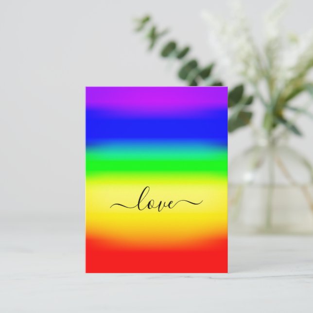Postal Amar el orgullo LGBT arcoiris Ombre Script Swash (Anverso de pie)
