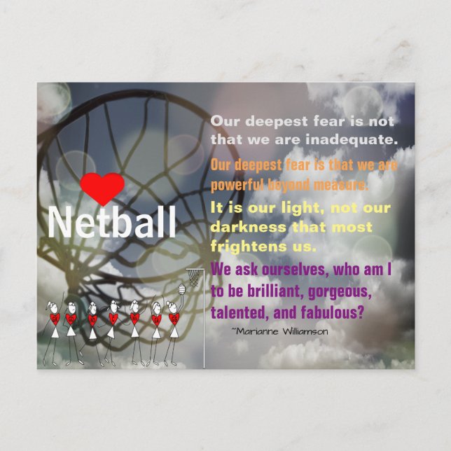 Postal Amar el tema de Netball y la cita Inspiradora (Anverso)