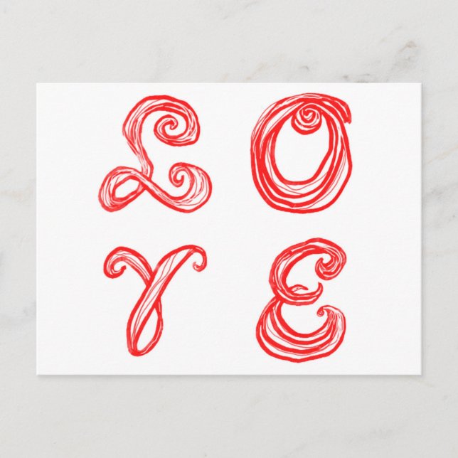 Postal AMAR letras rojas de tela de arte de palabras (Anverso)
