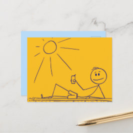 Postal amarilla de la Figura del palo de playa sol