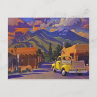 POSTAL amarilla del camión por el arte del oeste