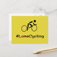 postal amarilla del pictograma de ciclismo de amor
